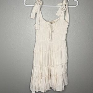 Chelsea & Violet Boho Tiered Mini Dress Tie Shoulder Cream Peasant Cottage M